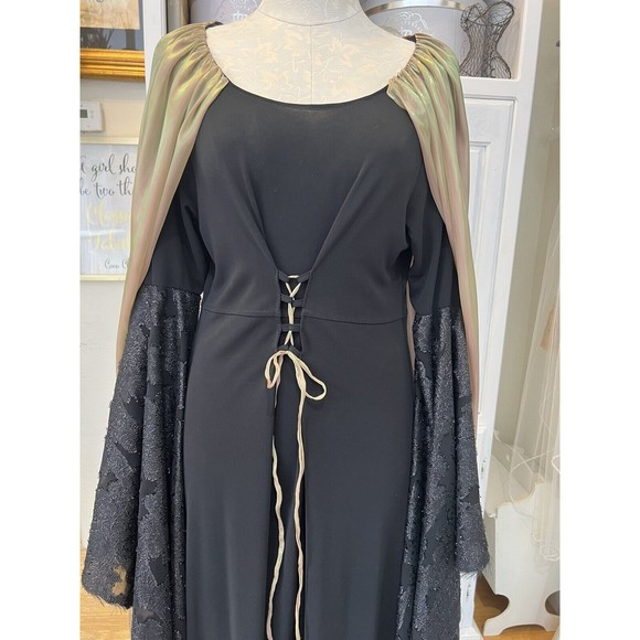 Shakespearian Dress Costume Black Ponte Knit Silk Cape Long Sleeves Front Tie M - Picture 2 of 9